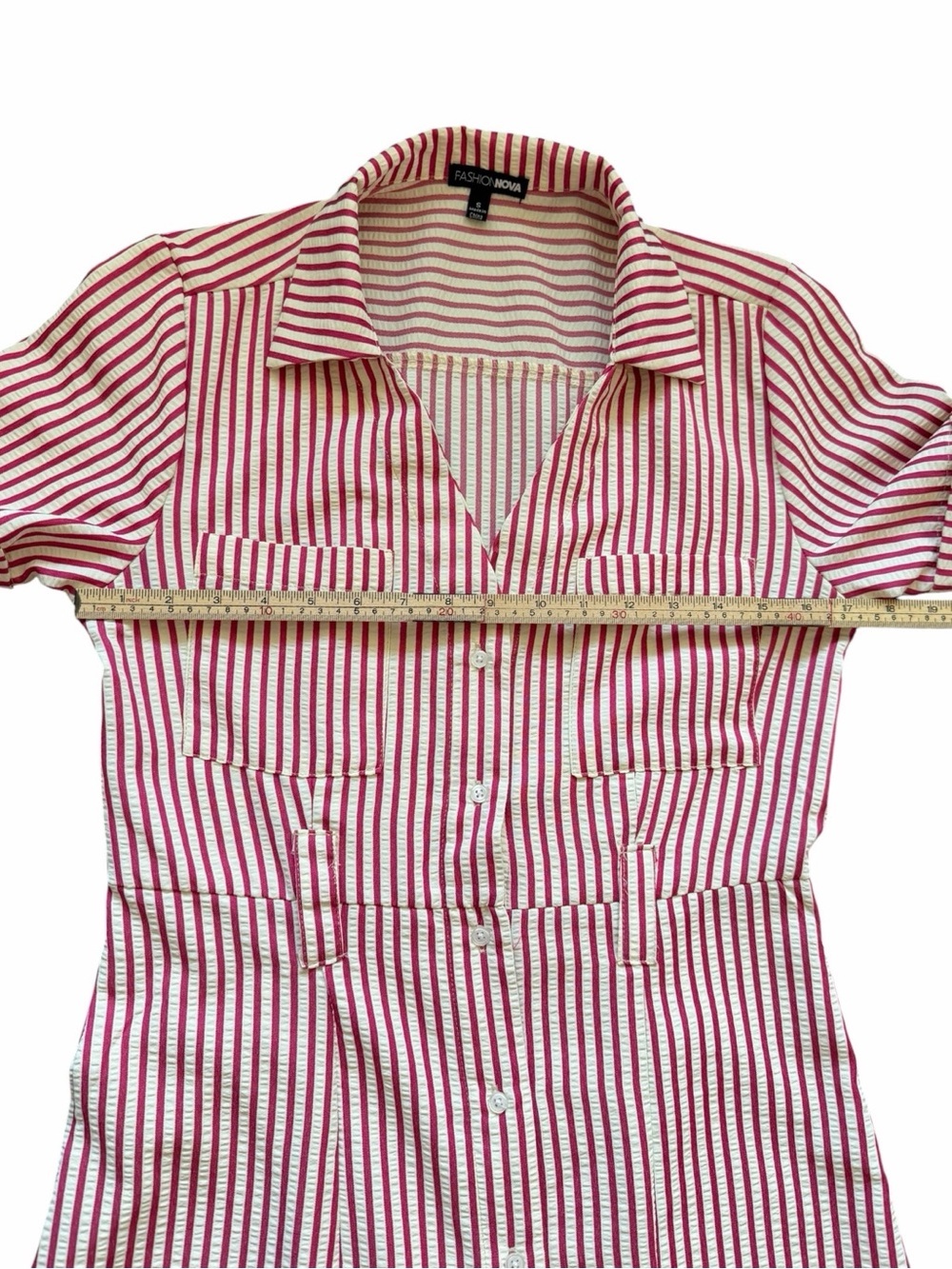☆𝐒𝐨𝐥𝐝☆ Vintage-Inspired FASHION NOVA Pink & White Striped Button-Front Dress. - Picture 10 of 14